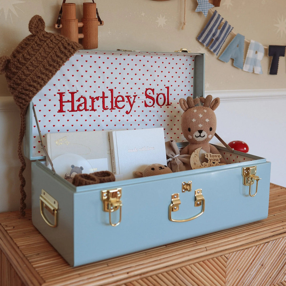 Light blue suitcase with &