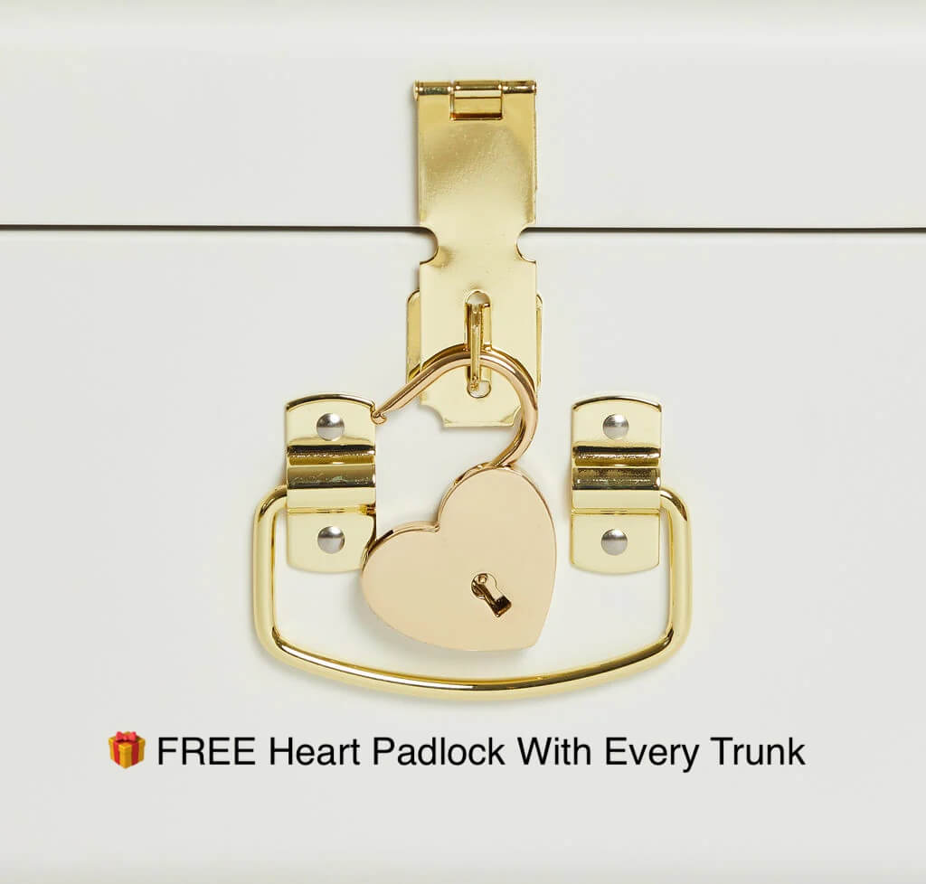 Gold heart-shaped padlock on a white background with text &