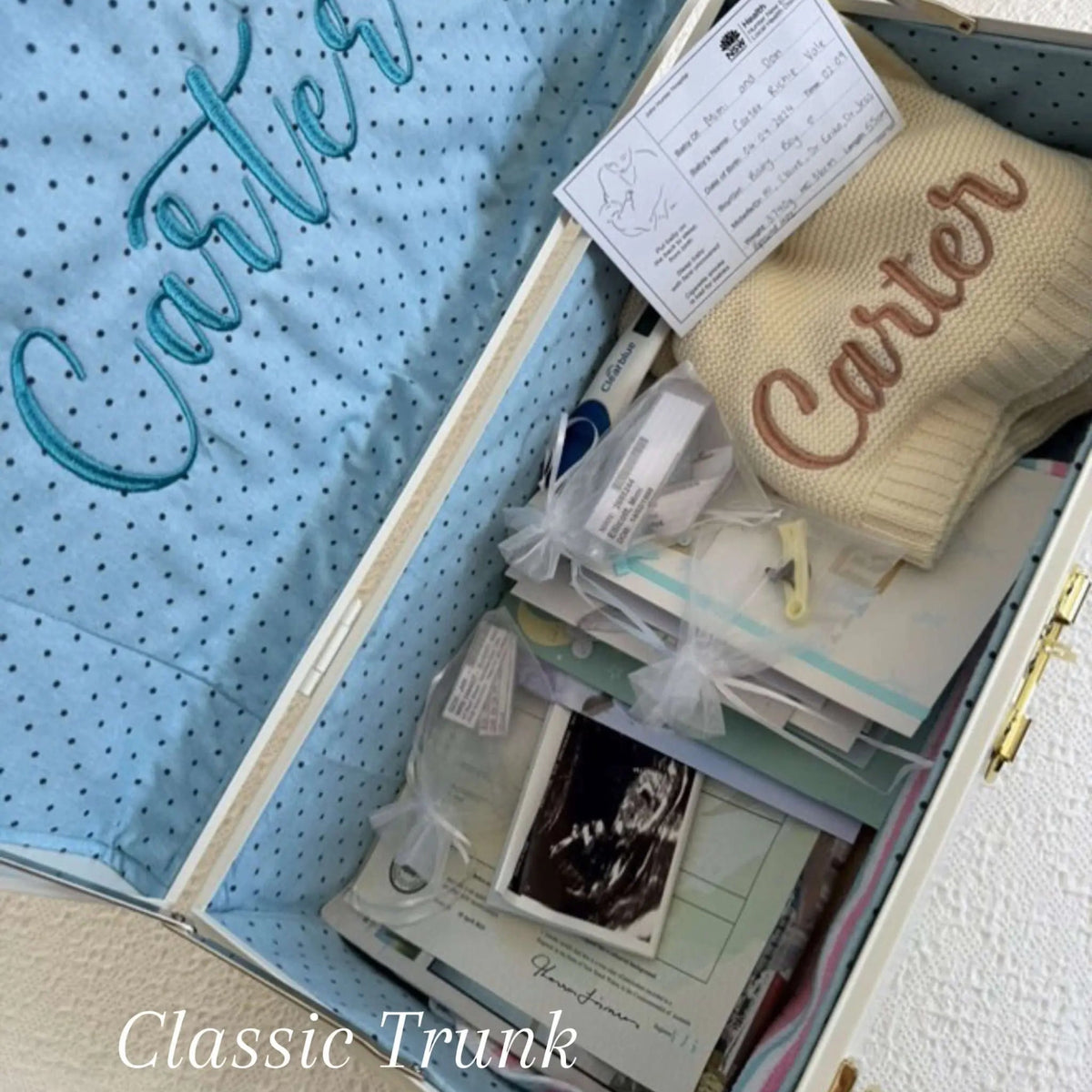 Open baby trunk with baby items and &