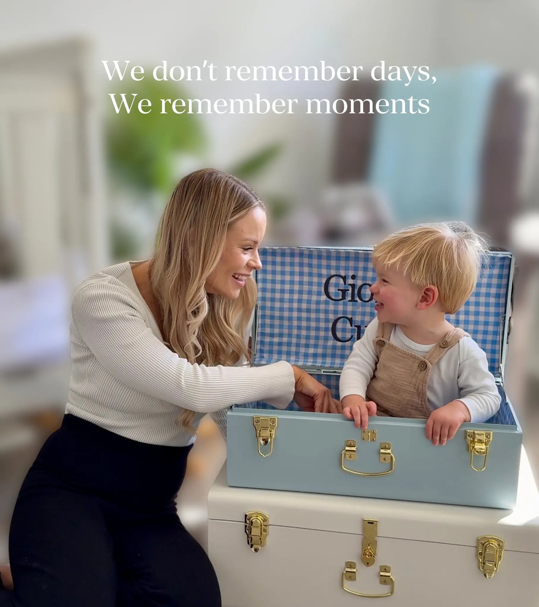 Keeprr memory box trunk used for storing baby keepsakes