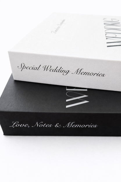Black and white wedding memory book with &